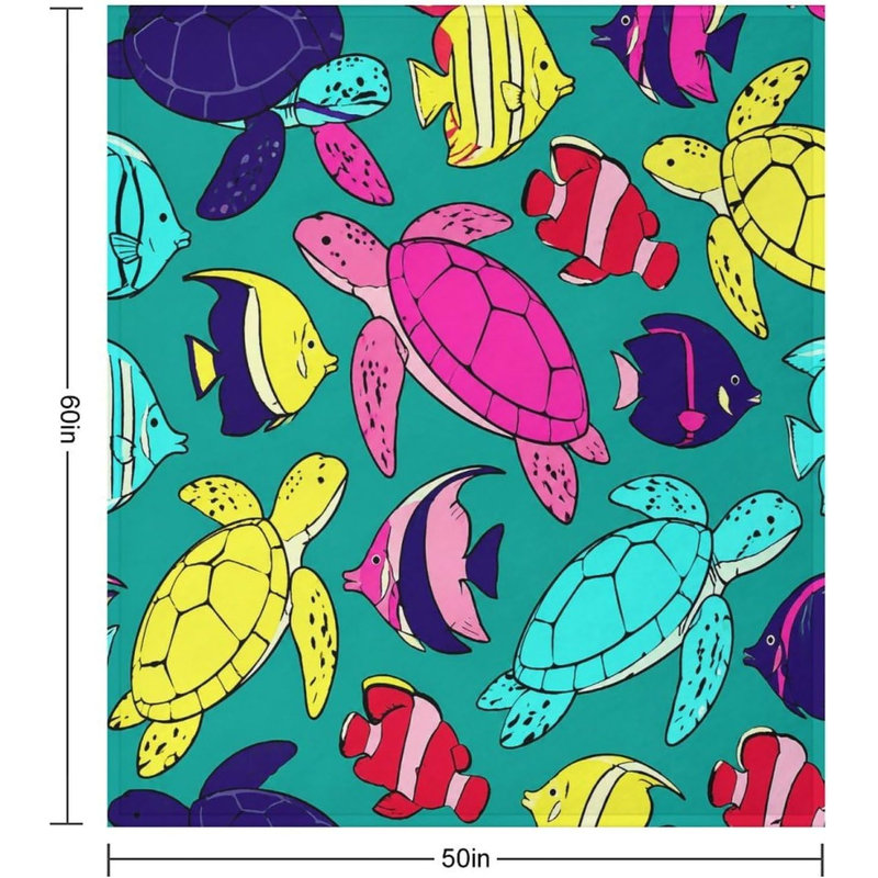 Turtle Fish Pattern Christmas Throw Blanket, 30 x 40 in