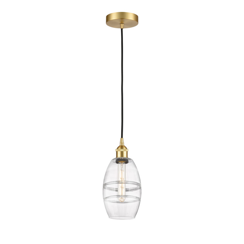 Mini-luminaire suspendu 1 lumière Edison Bettylou-616-G557, H 8,13 po x l 5,88 po x P 5,88 po, Transparent, Or satiné