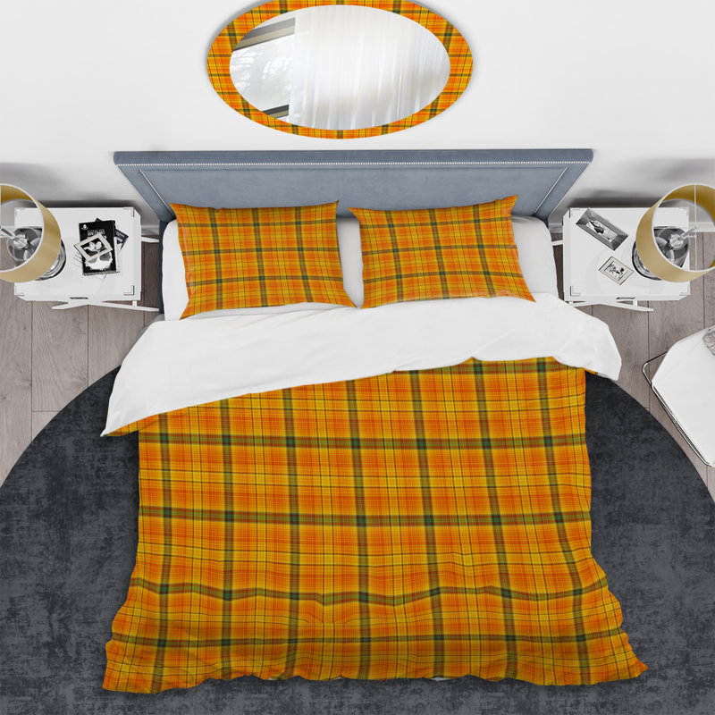 Tartan à carreaux orange - ensemble de housse de couette abstrait - microfibre de polyester