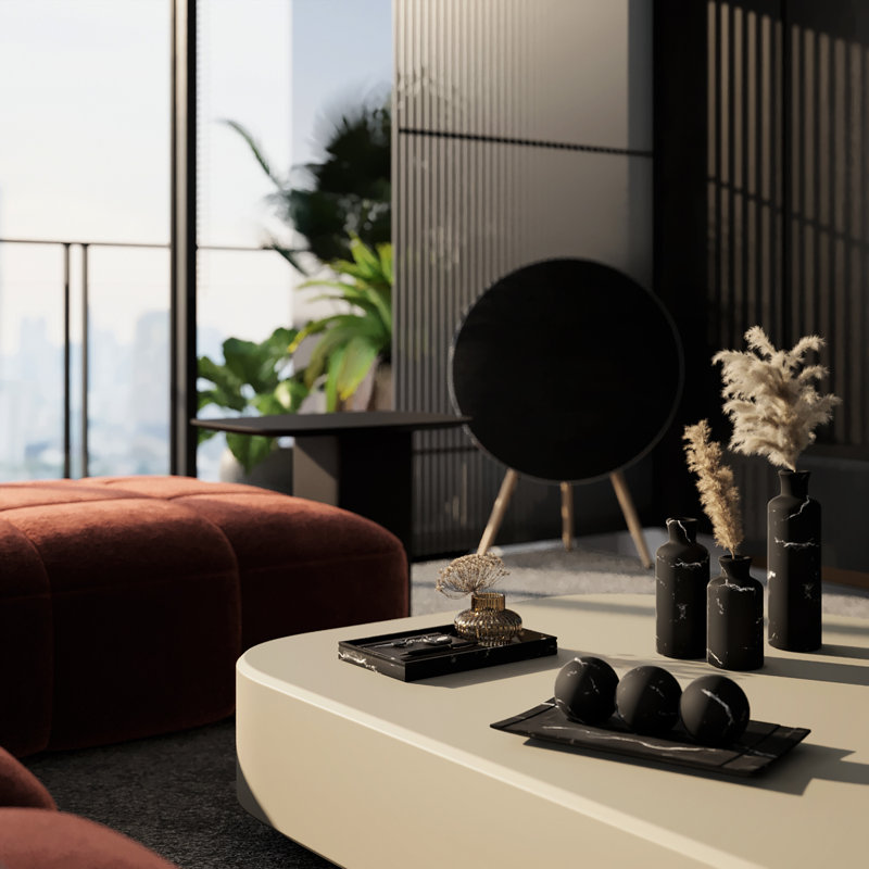 Vase de table en marbre, Noir mat