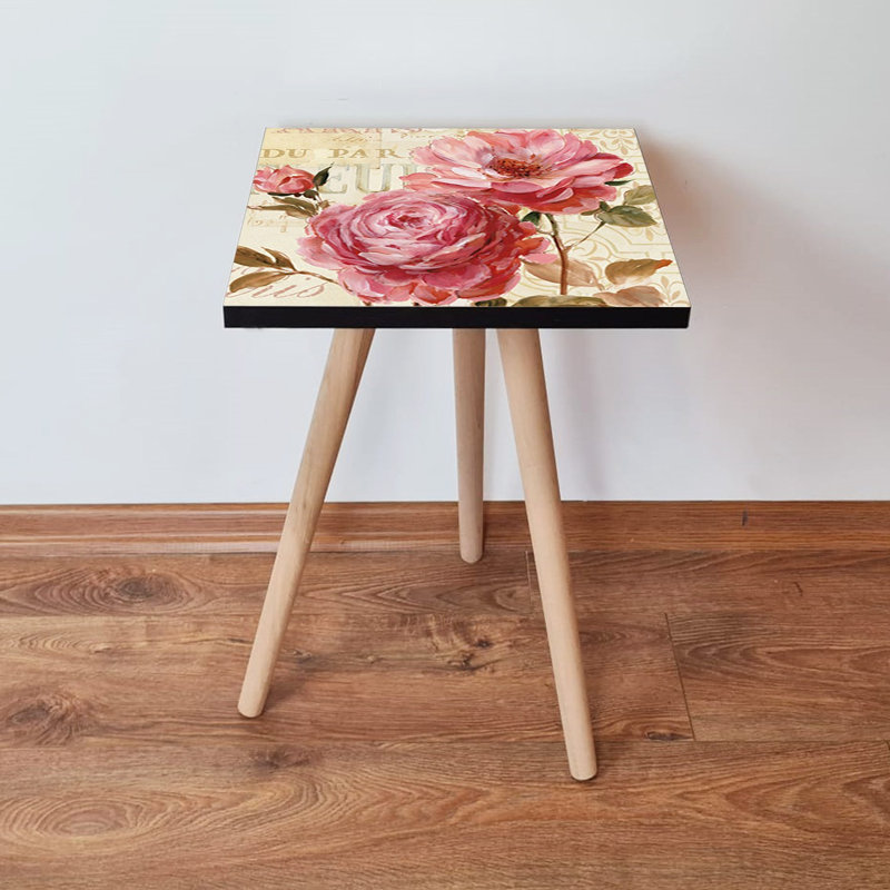 Nostalgic Side Table with Beech Wood Legs, 13.8 x 16.5 x 13.8 Inches | 100% MDF, Thickness: 0.7 Inches | Elegant Floral Design, Perfect for Living Room or Bedroom | Stylish and Functional Accent Piece