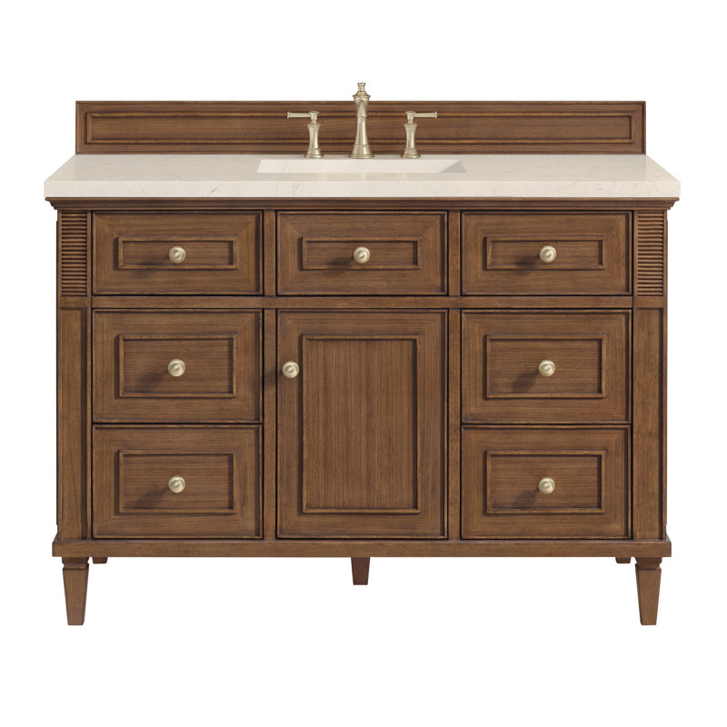 Lorelai 48'' W Single Vanity, White Zeus Quartz, Mid-Century Walnut, 8" Widespread