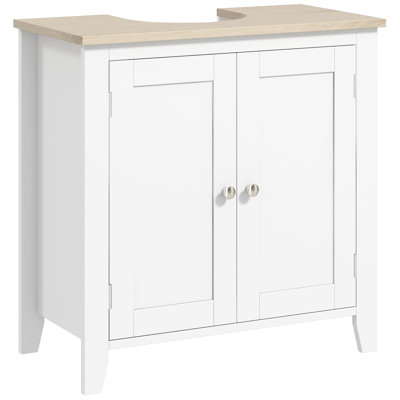 Under Sink Bathroom Unit - U-shape Cabinet, Adjustable Shelf, 23.5" Deep, White Sideboard U-shape, Added Storage,