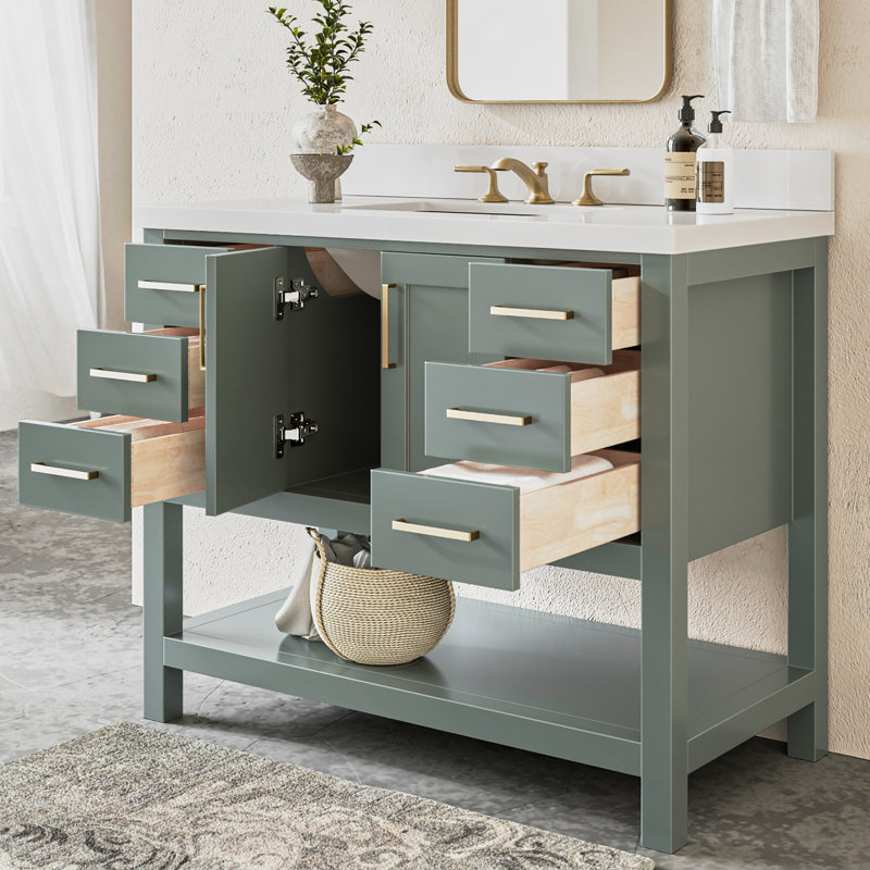 Ensemble de meuble-lavabo simple 43 po Moille, Forme rectangulaire, Vert rétro