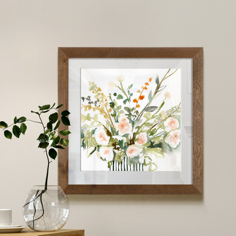 Imprimé fleurs en « I », H 27,5 po x l 27,5 po x P 1,5 po, Papier avec cadre érable