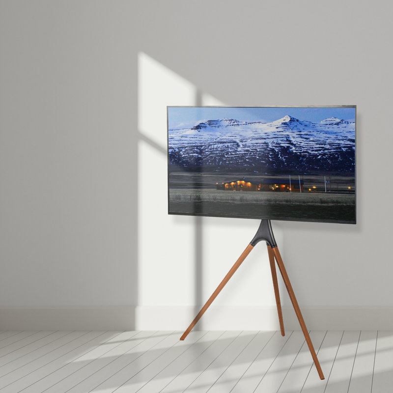 Artistic Dark Walnut Wood and Steel TV Easel Stand for 45" to 65" Screens