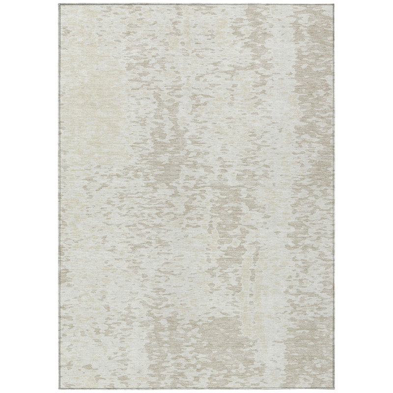 Tapis extérieur lavable abstrait ivoire et beige 8 pi x 10 pi
