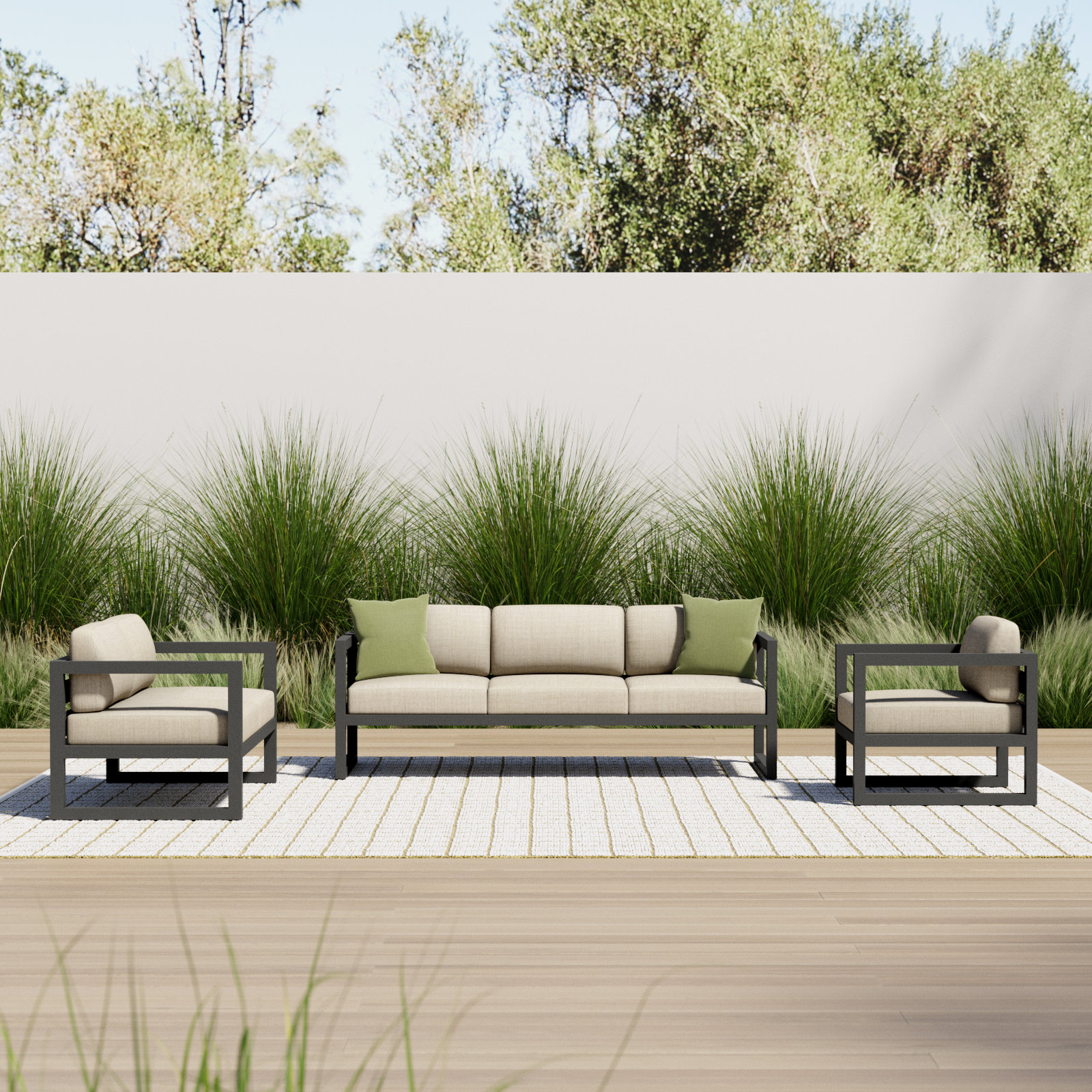 Smith 3 Piece Sofa Seating Group with Sunbrella® Cushions, Canvas Natural, Slate