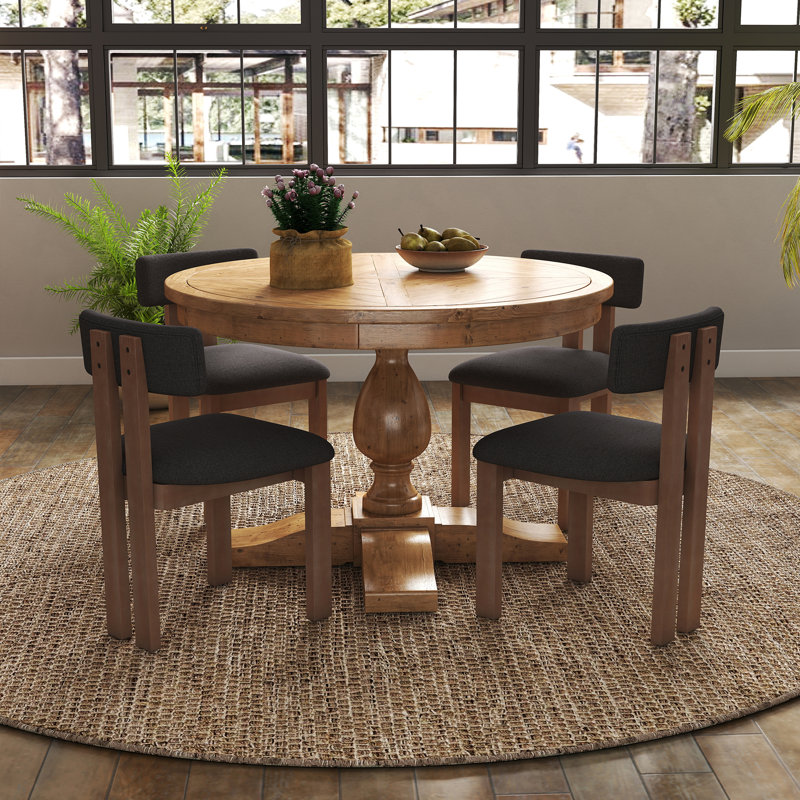 5-Piece Dining Set Mid-Century Modern Wooden Table & Upholstered Chair Set For Home, Kitchen, Dining Room, Charcoal, Brown