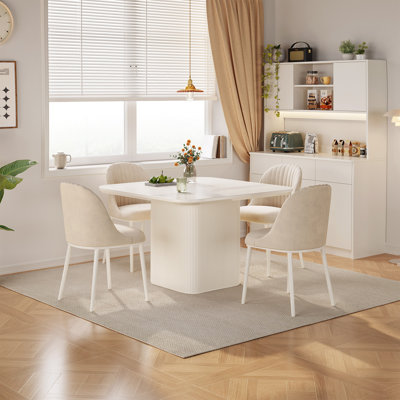 Square-Round Corner Dining Table for 2–4, Cream White