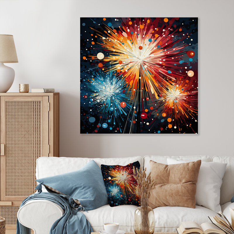 Symphonie colorée de feux d'artifice II - art mural en métal, H 16 po x l 16 po