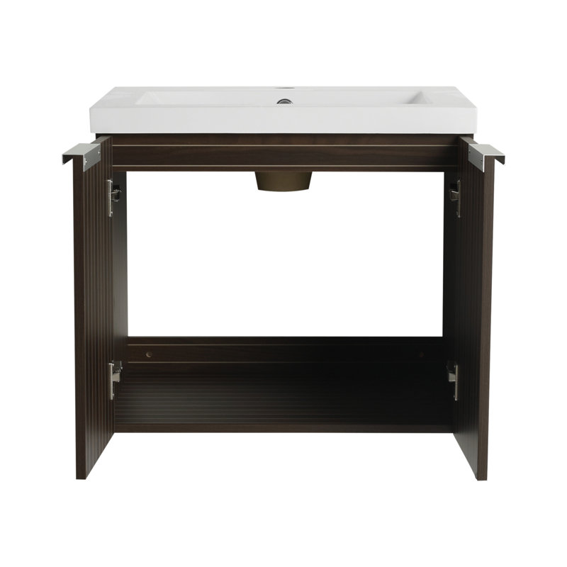 Armoire de salle de bain 24 po avec lavabo en résine, portes à fermeture en douceur et fixation flottante pour les petites salles de bain