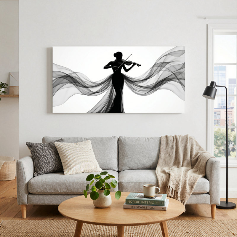 Ensemble de 1 toile murale Silhouette Musique, L 40 po x H 20 po, Toile tendue