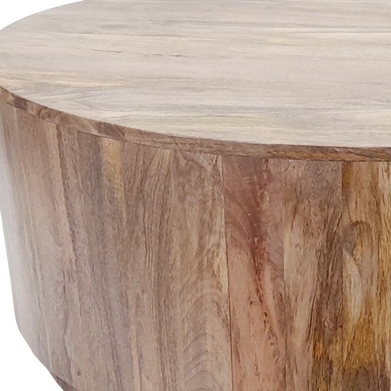  Table basse ronde 42 "en bois massif naturel - tambour moderne, Light Brown