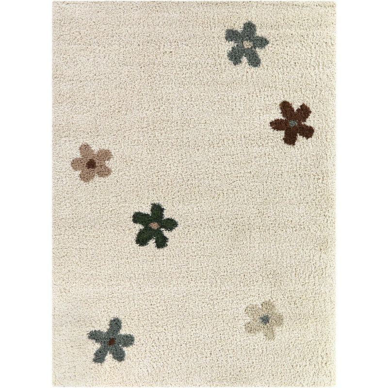 Tapis à poil long à motif floral vert pour enfants, Rectangle 7 pi 10 po x 10 pi