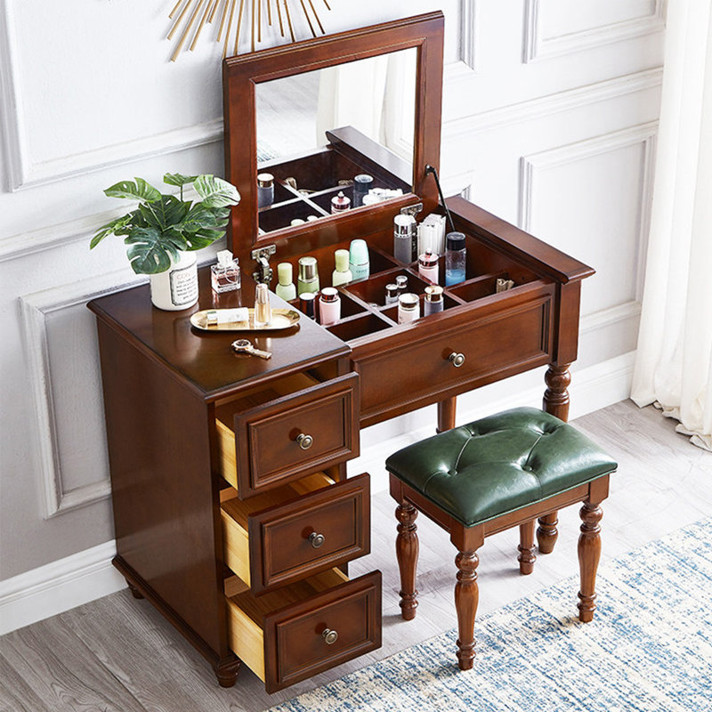 39.37"American-style brown sideboard with flip-up vanity top