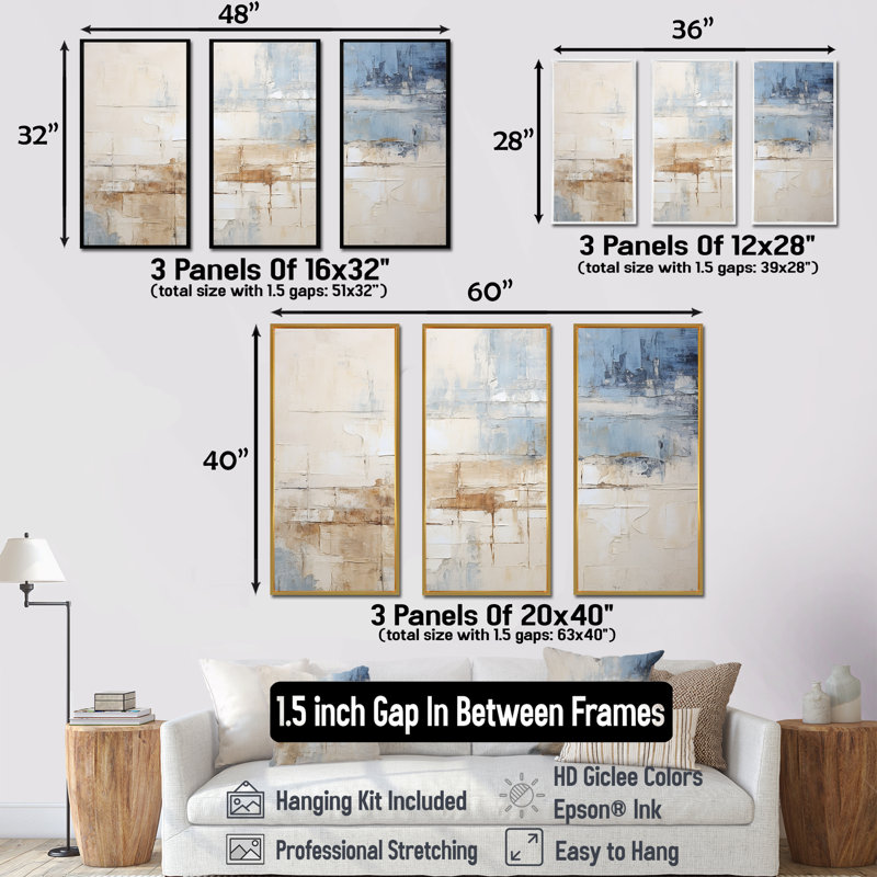 Ensemble de salon mural Plourde - Coastal Minimalisme, H 28 po x l 36 po x P 1 po, Cadre naturel flottant