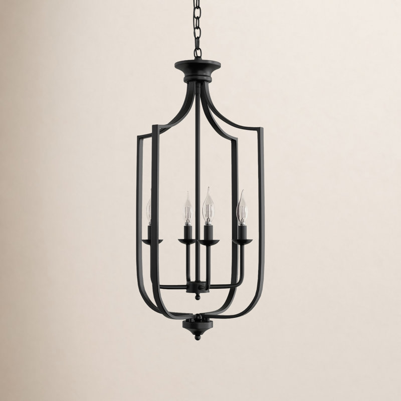 4 - Light Lantern Empire Chandelier, Large, Matte Black