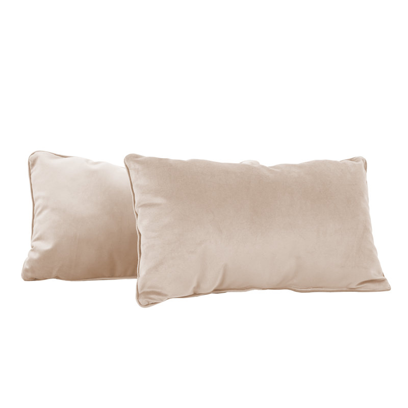Rectangle Lumbar Microfiber Pillow with Piping, 2-pack, Rectangular 12"H x 20"W, Beige