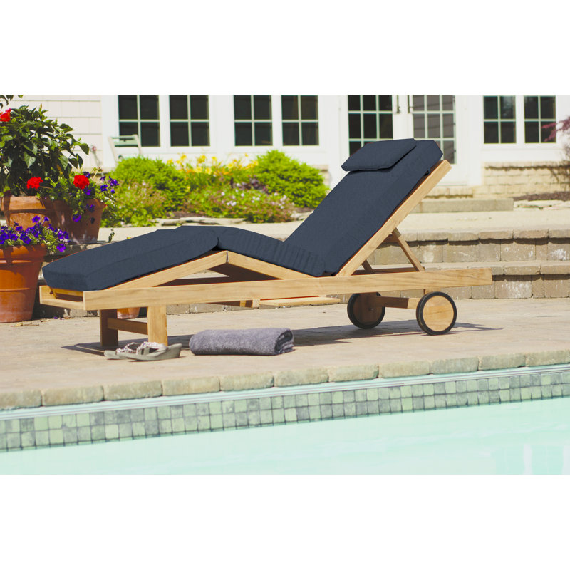 Quincy Outdoor Teak Chaise Lounge, Spectrum Indigo Sunbrella® Plainweave