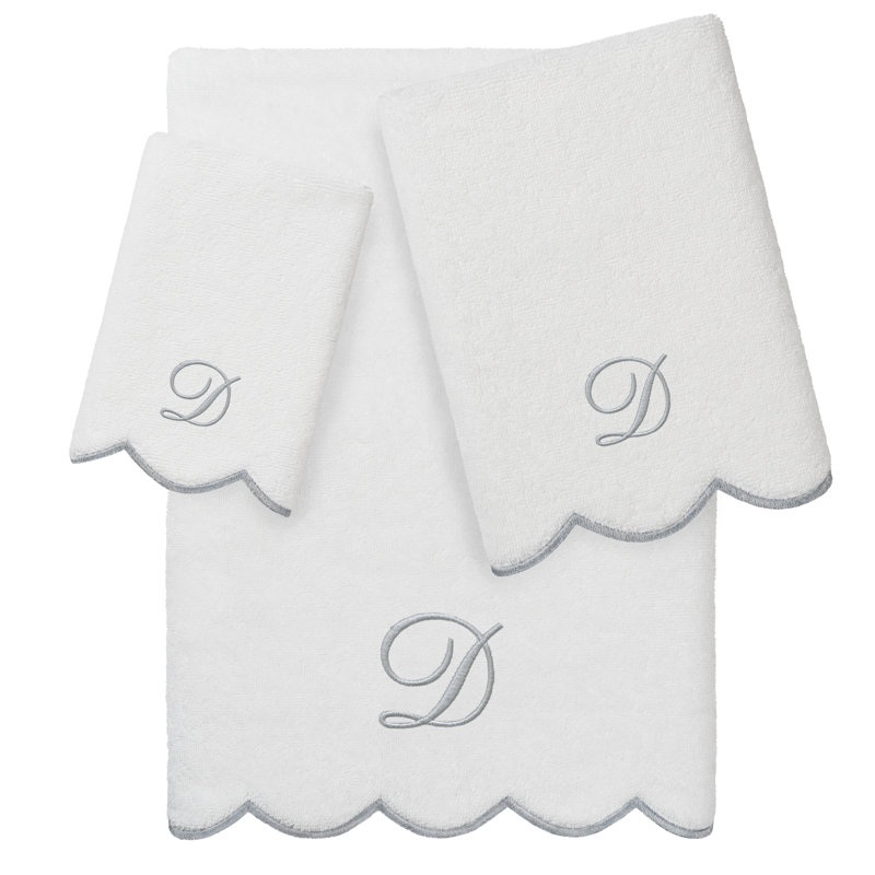  Ensemble de serviettes personnalisées 100% coton ADORNIA, D, Blanc / Gris, Ensemble 3 serviettes de bain