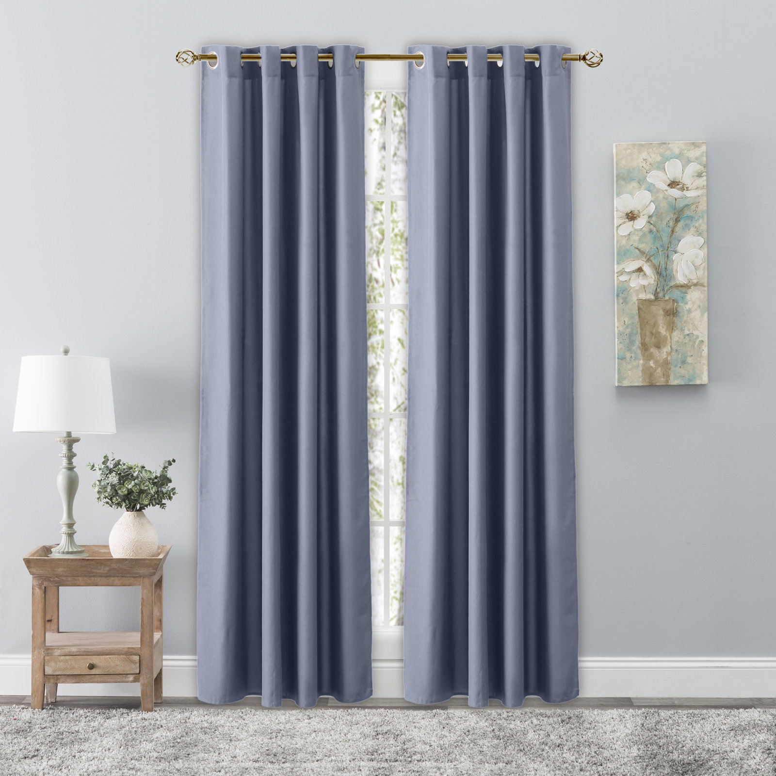 Lakeland Solid Semi-Sheer Grommet Curtain Panel, Cornflower Blue, 56" W x 96" L