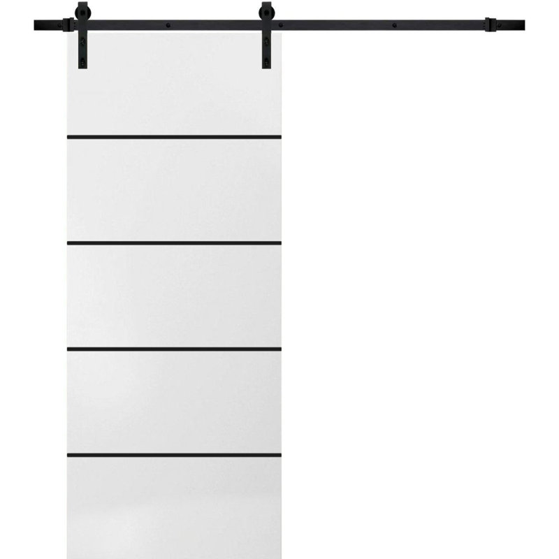 Porte de grange en bois massif massif, Satin blanc, 24 po x 80 po