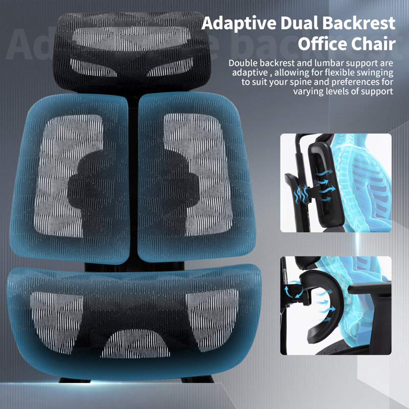 Ergonomic Dual Back Office Chair With 4D Adjustable Armrest And Back Tilt