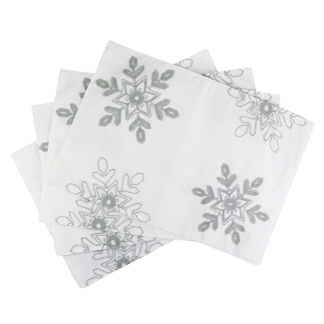 Silver Embroidered Snowflake Holiday White Placemats, Set Of 4 (Set of 4) The Holiday Aisle®