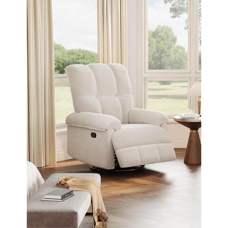 Power Recliner Chair, 270° Swivel Rocking Glider with USB Charging Port, PU Leather Upholstered Fabric, Ergonomic Modern Nursery Chair for Living Room, Bedroom, Nursery