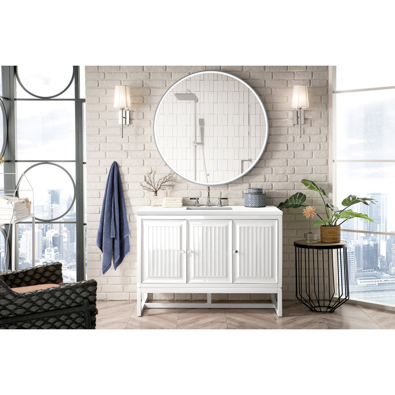 Athens 48'' W Single Vanity, Glossy White, White Zeus, 8" Widespread