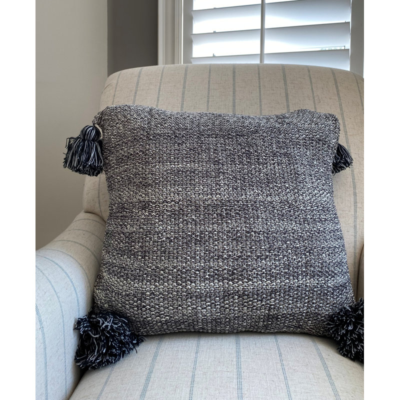  100% Cotton Throw Square Pillow Cover, Charcoal/White