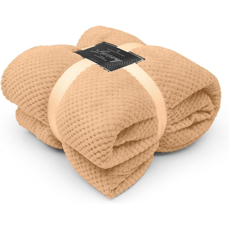 Teddy Popcorn Waffle Throw Blanket Soft Warm Cosy Lightweight Waffle Decorative Blanket for Sofa Couch Bed Bedroom Living Room