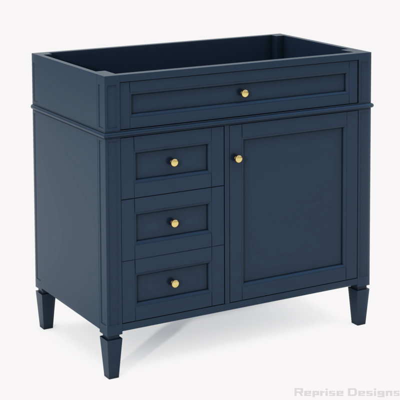 Base de meuble-lavabo simple 35 po seulement, Bleu foncé, Or