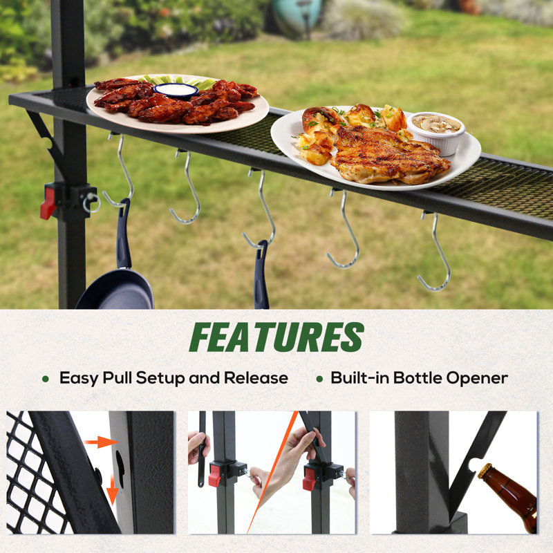 Red 8x5 Metal Pop-Up Grill Gazebo with Shelves