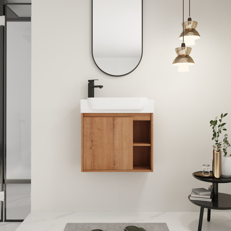 Ensemble de meuble-lavabo mural 24 po, avec lavabo en céramique blanche et porte à fermeture douce