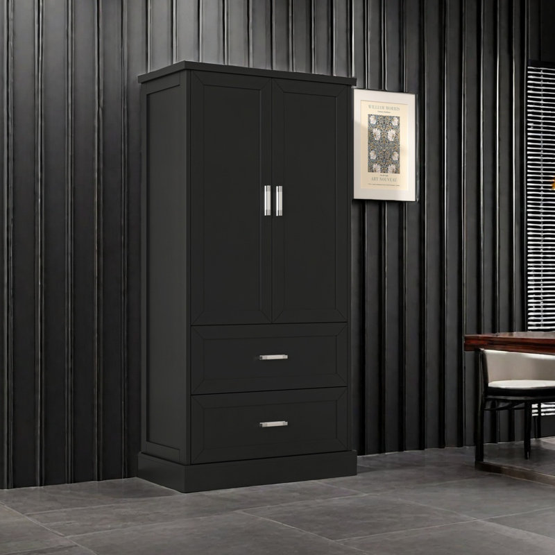 Tall Bathroom Storage Cabinet, Cabinet With Two Doors And Drawers, Adjustable Shelf, MDF Board, Black