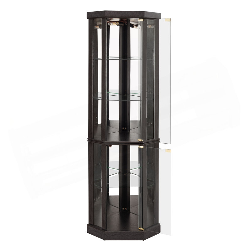 Lighted Corner Curio Cabinet - Elegant Glass Display Case For Living Room & Bar Storage - Perfect For Antique Collections & Wine - Includes Built-In Lighting
