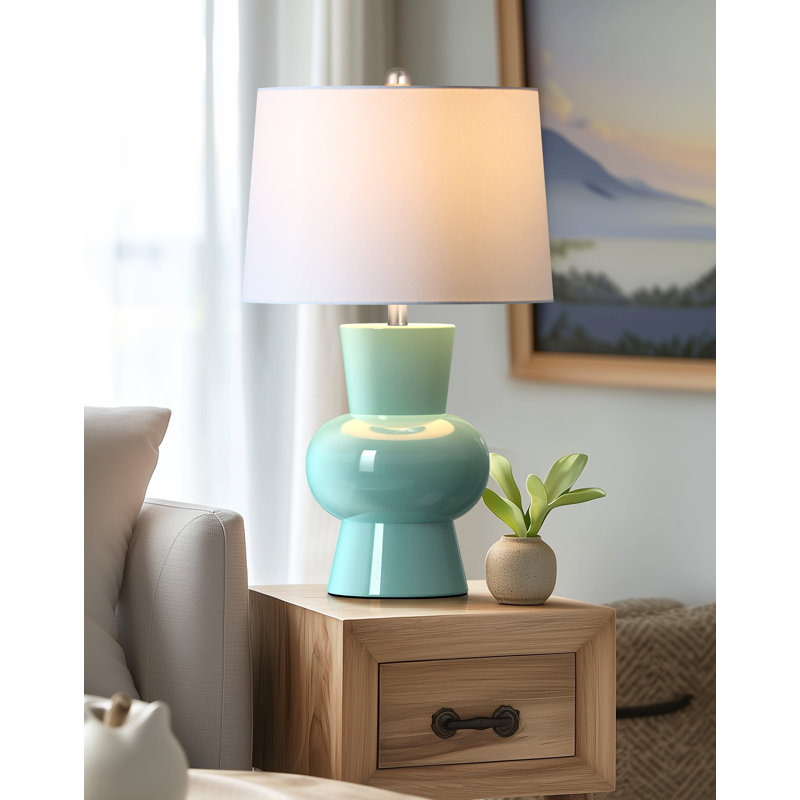 25.6" Blue Ceramic Table Lamp, 1 Pack Large Vase Bedside Lamp