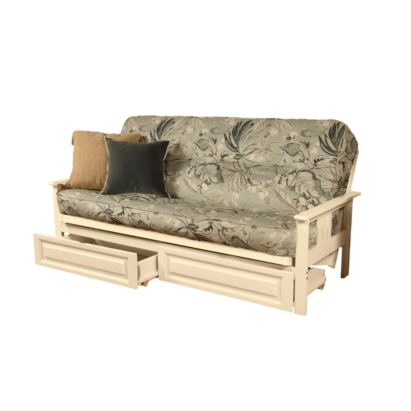 La base de futon pleine grandeur Stratford comprend des tiroirs de rangement et un matelas, Premium Pocket Coil, Pluie Takara