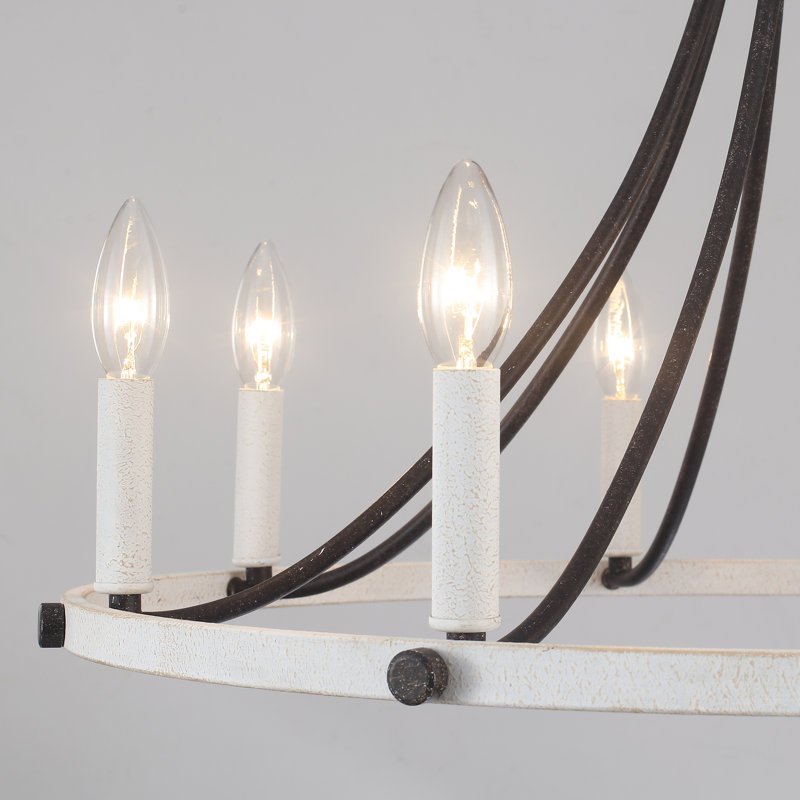 Luminaire rond rustique de style chandelier en forme de bougie à 8 lumières Mumme, Blanc patiné, 8