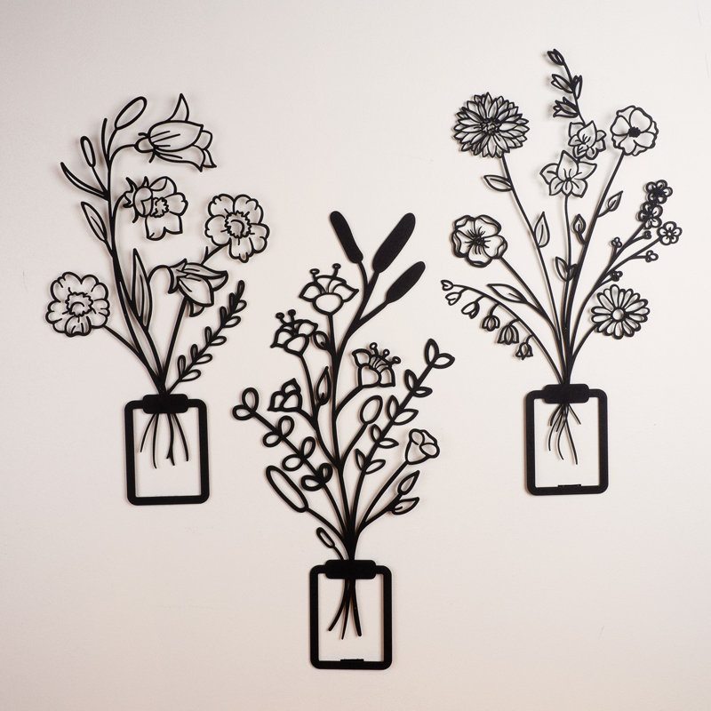 Élégant accessoire mural décoratif en métal, noir, 9,1 x 19,7 pouces (1 pièce), 9,1 x 16,9 pouces (1 pièce), 9,4 x 18,9 pouces (1 pièce) | 100% acier, épaisseur: 0,04 pouce | Conception durable, parfaite pour la décoration de la maison et du bure