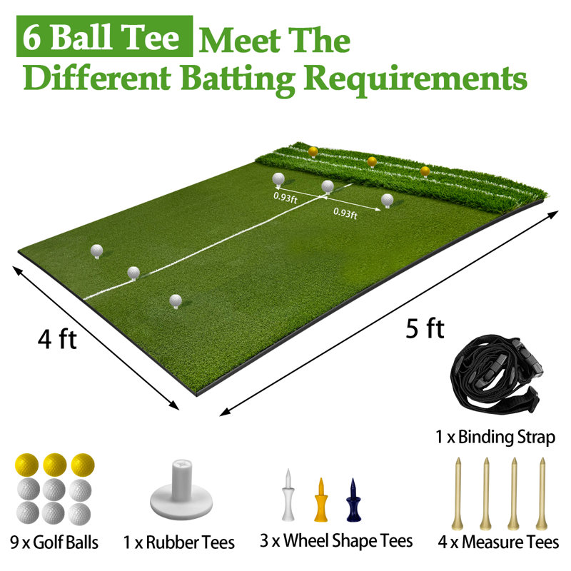 5x4ft Golf Hitting Mat, Dual Turf With Fairway & Rough, Portable Foldable Mat