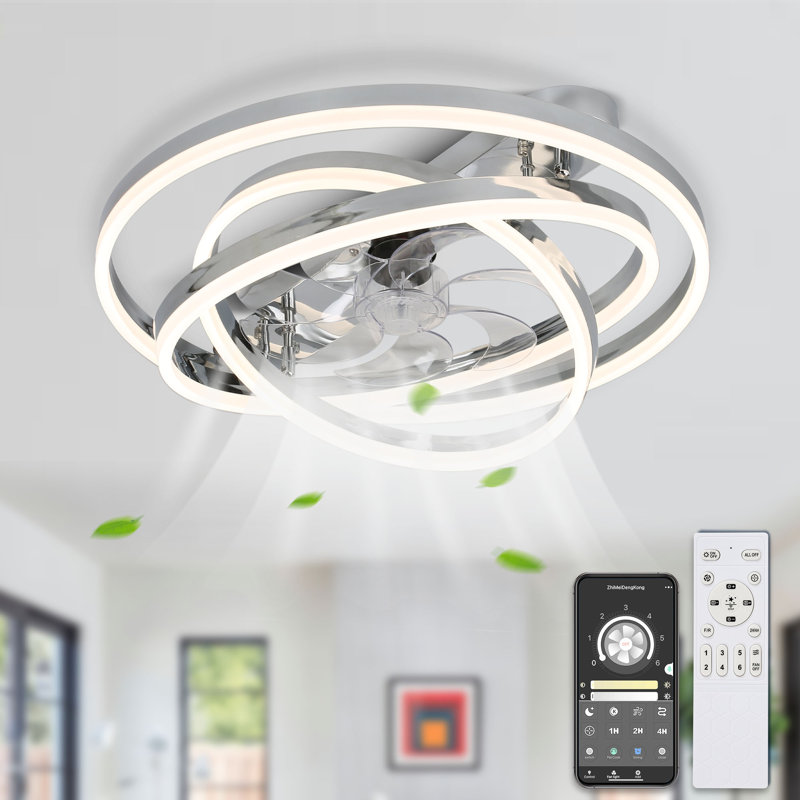 Herrada 24" Space-Saving Flush Mount Ceiling Fan with Adjustable Dimmable LED Light Kit, Silver