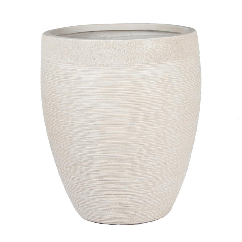 Ribbed Fibreglass Plant Pot, 42cm H x 37cm W x 37cm D, Beige