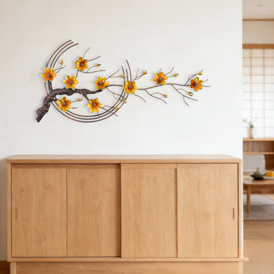 Metal Flower Wall Decor, Vintage Floral Wall Art Hanging for Living Room, Bedroom, Office