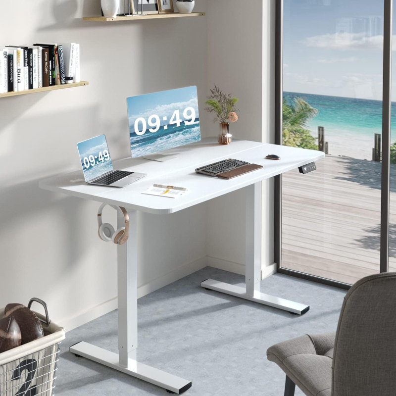Height Adjustable Rectangular Standing Desk, White, 118cm H x 100cm W 60cm D, White