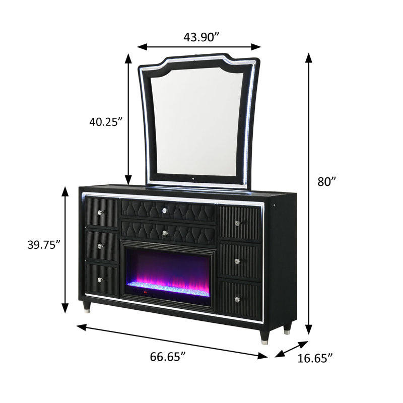 Commode traditionnelle 66,65 "avec miroir noir