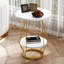 Table de bout ronde moderne en faux marbre avec cadre en métal doré et rangement à deux niveaux
