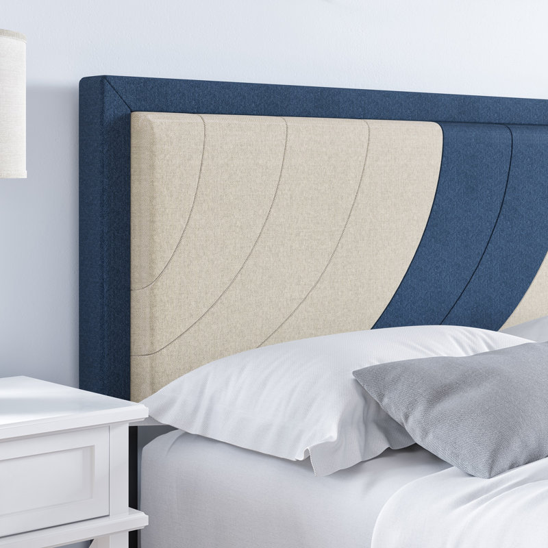 Lit plateforme tapissier Sleep Head, Bleu / blanc, Simple